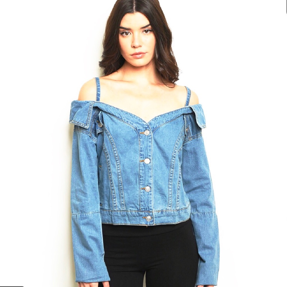 SWEATHEART OFF THE SHOULDER TOO DENIM JACKET - Picture 2 of 5